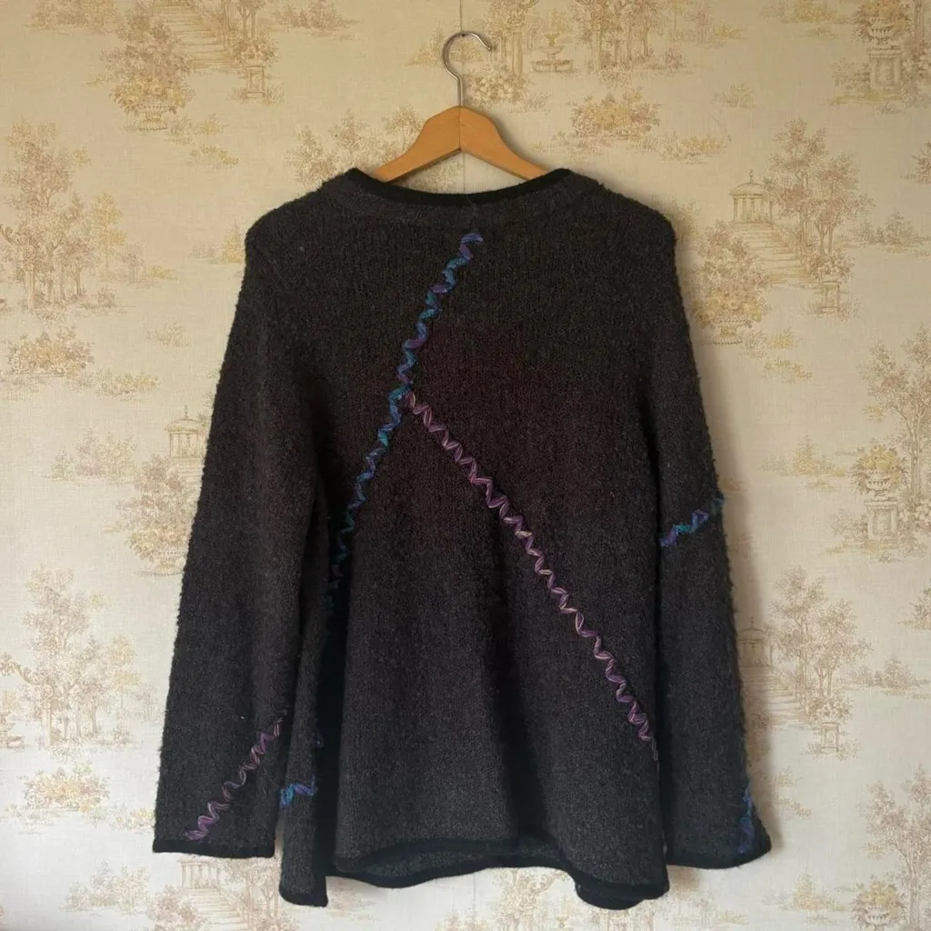 Laura Ashley  gray zig zag chunky knit mohair button front cardigan sweater 1X - Image 4