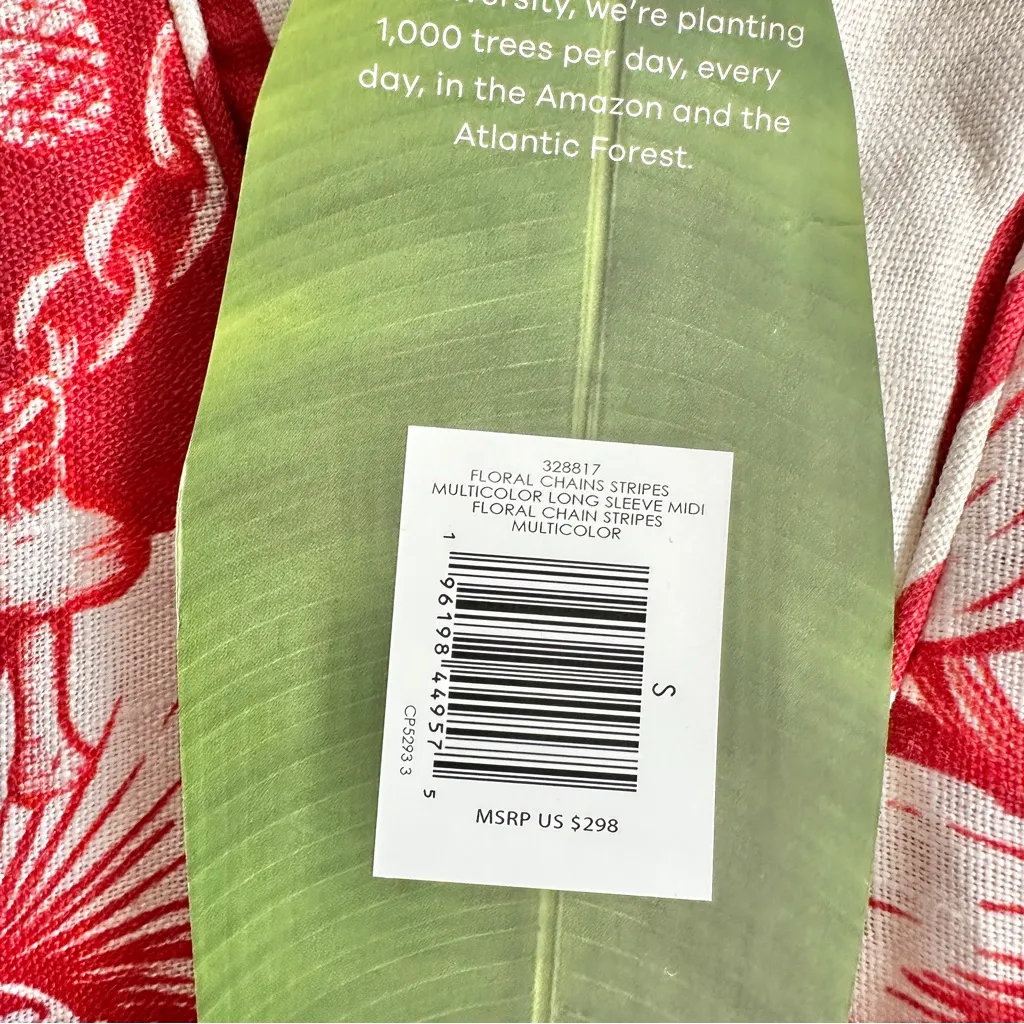 NWT Farm Rio Floral Chains Stripe Long Sleeve Linen Midi Dress - Image 7