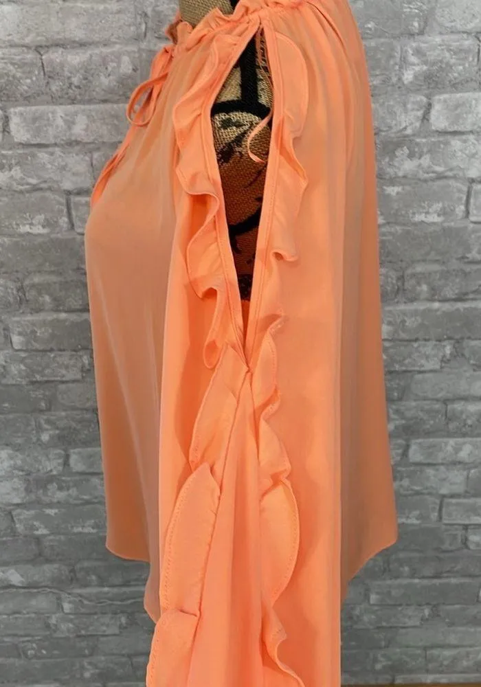1.State Orange Ruffle Sleeve Cold Shoulder Blouse - Image 3