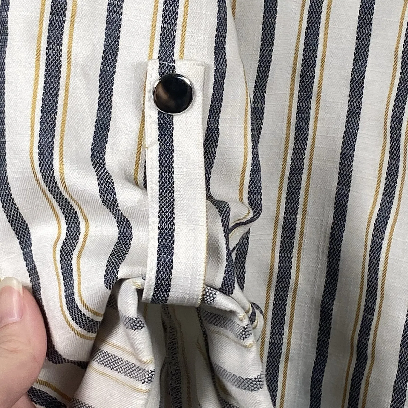 Forever 21 Blazer Women's Size Small Open Front Striped White Blue Gold Collared - Image 4