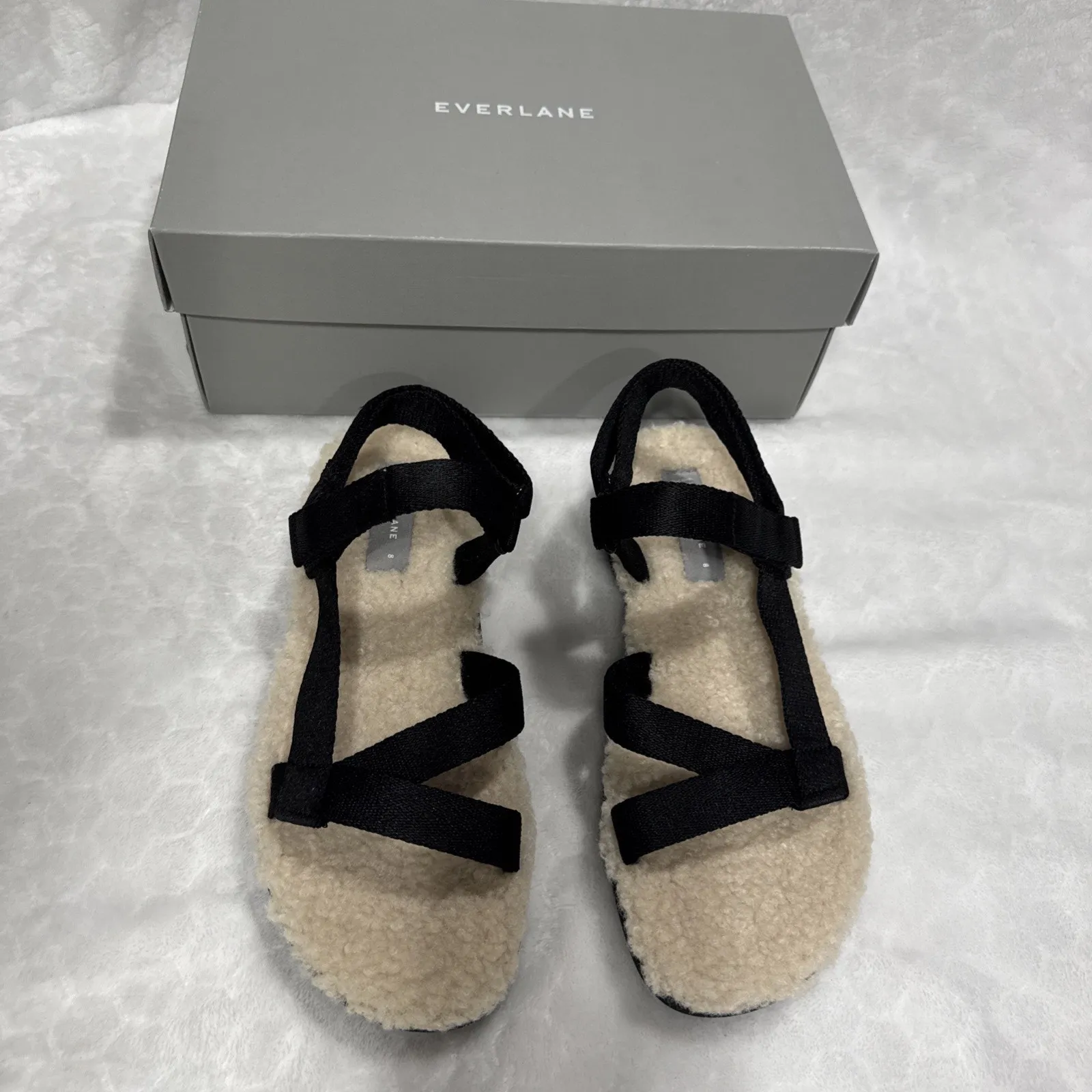 EVERLANE Womens Sandals Renew Teddy Sport Faux Fur Sherpa Lined Sz 8 Black Strap - Image 2