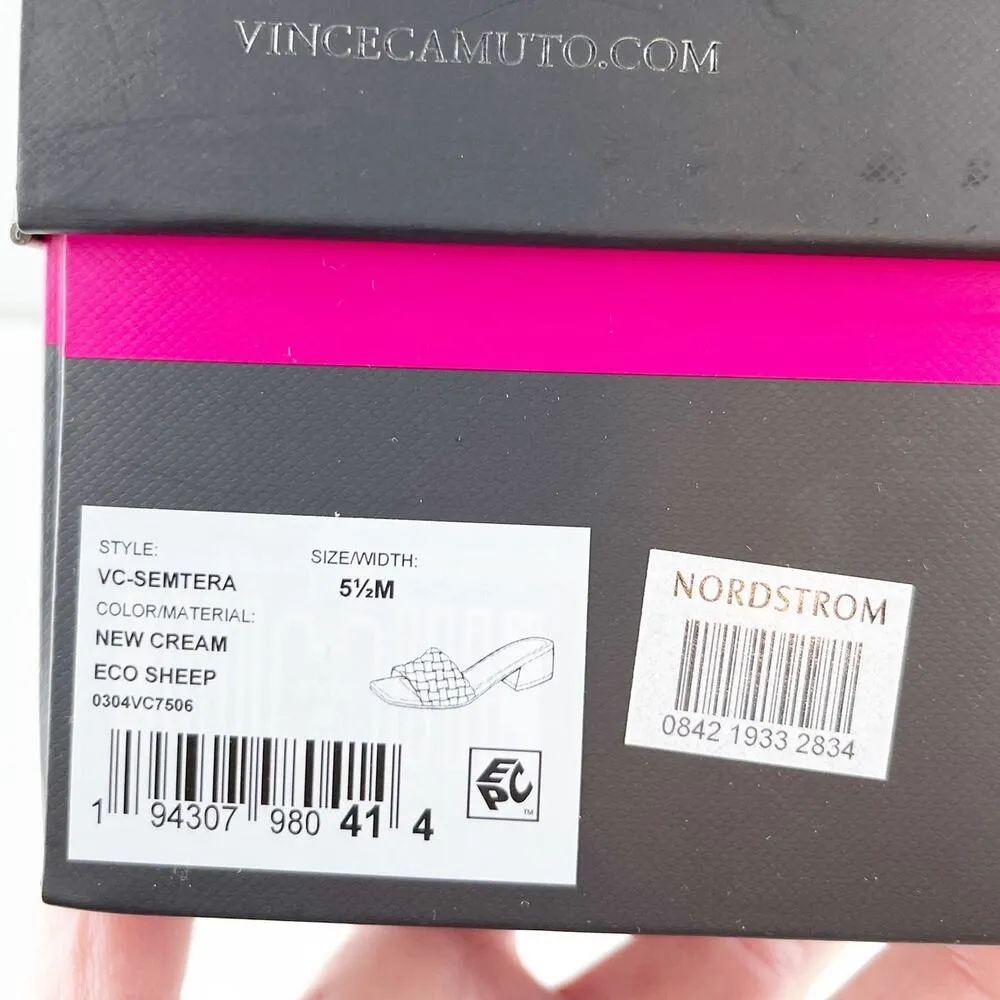 Vince Camuto Semtera Woven Block Heel Leather Slide Sandals Cream 5.5 - Image 3