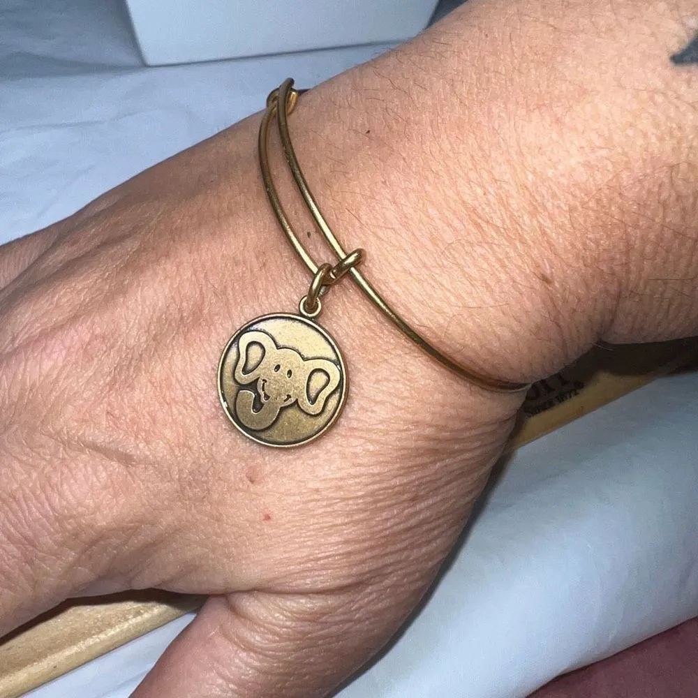 Alex and Ani Elephant Charm Bangle Bracelet Gold‎ Tone RARE RETIRED - Image 6
