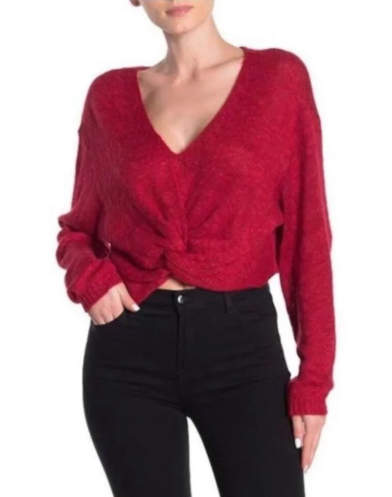 BCBG Twist Tie Sweater V-Neck Cropped in Red, Size XL New w/Tag - Image 8
