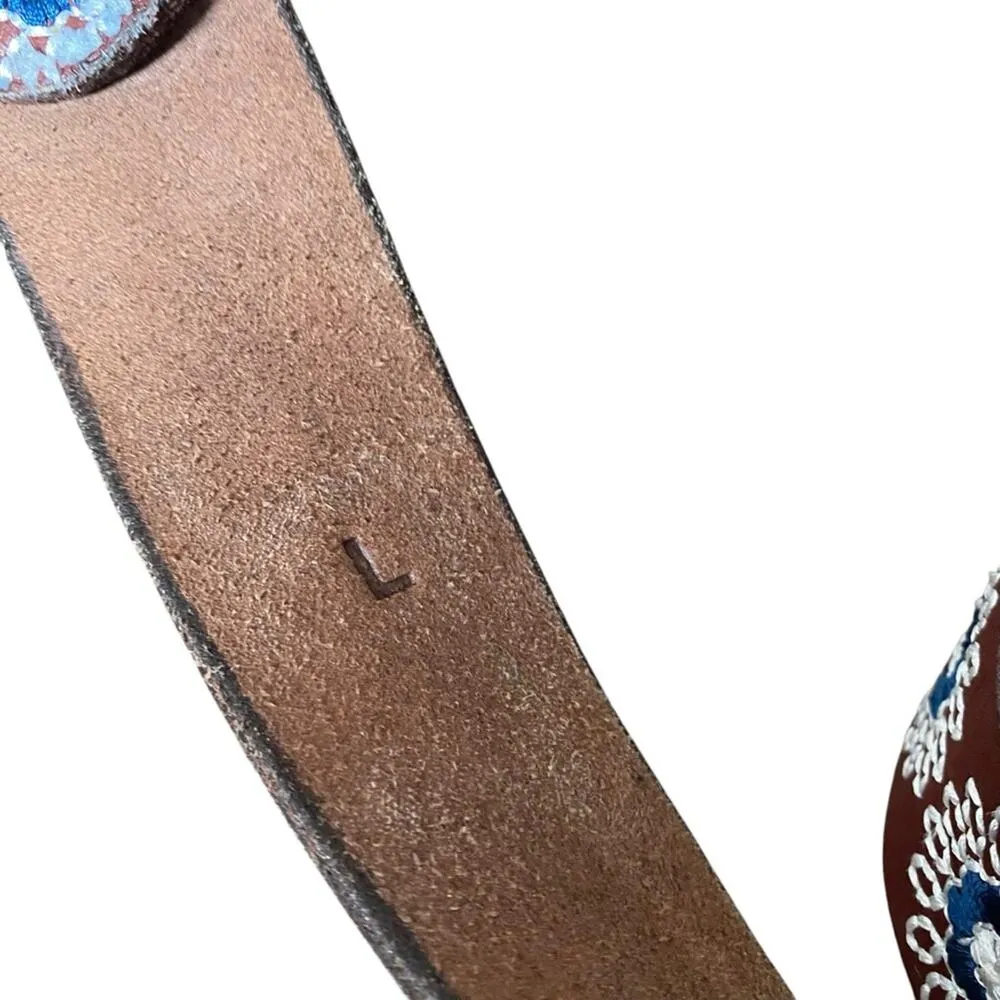 Equine Couture Sophia Embroidered Brown Leather Belt Blue White size large - Image 4