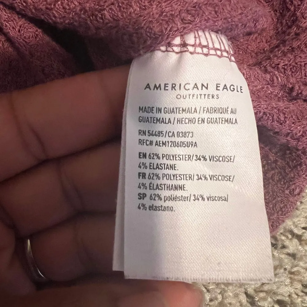 American Eagle Soft & Sexy Plush Henley Long Sleeve Crop Top Mauve‎ Pink M - Image 3