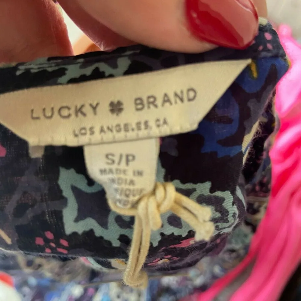 Lucky Brand Womens Blouse Size Small Becca Button Down Peasant Top Blue Pink NEW - Image 7