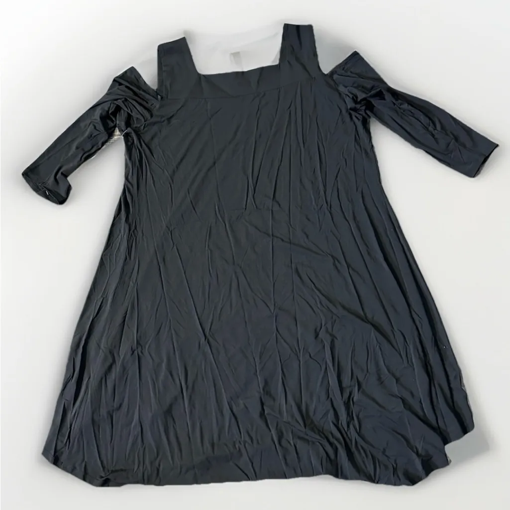 Ashro Women's Black Cold Shoulder Black Church party long tunic top plus 2X‎ - Image 3