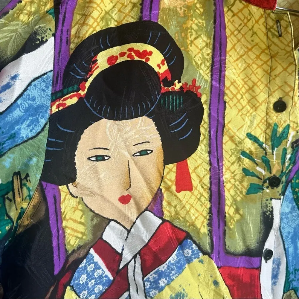 Chico's Design 2 Large Vintage Asian Japanese Colorful Silk Top Kimono-Clad Art - Image 4