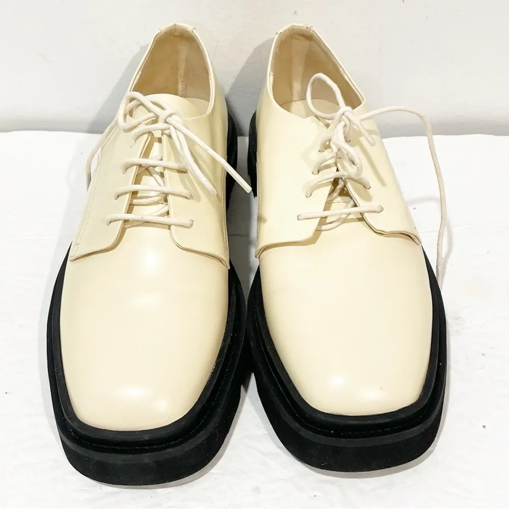 Anthropologie Maeve Size 40/10 Cream The Rhys Lace-Up Square Toe Loafers - Image 2