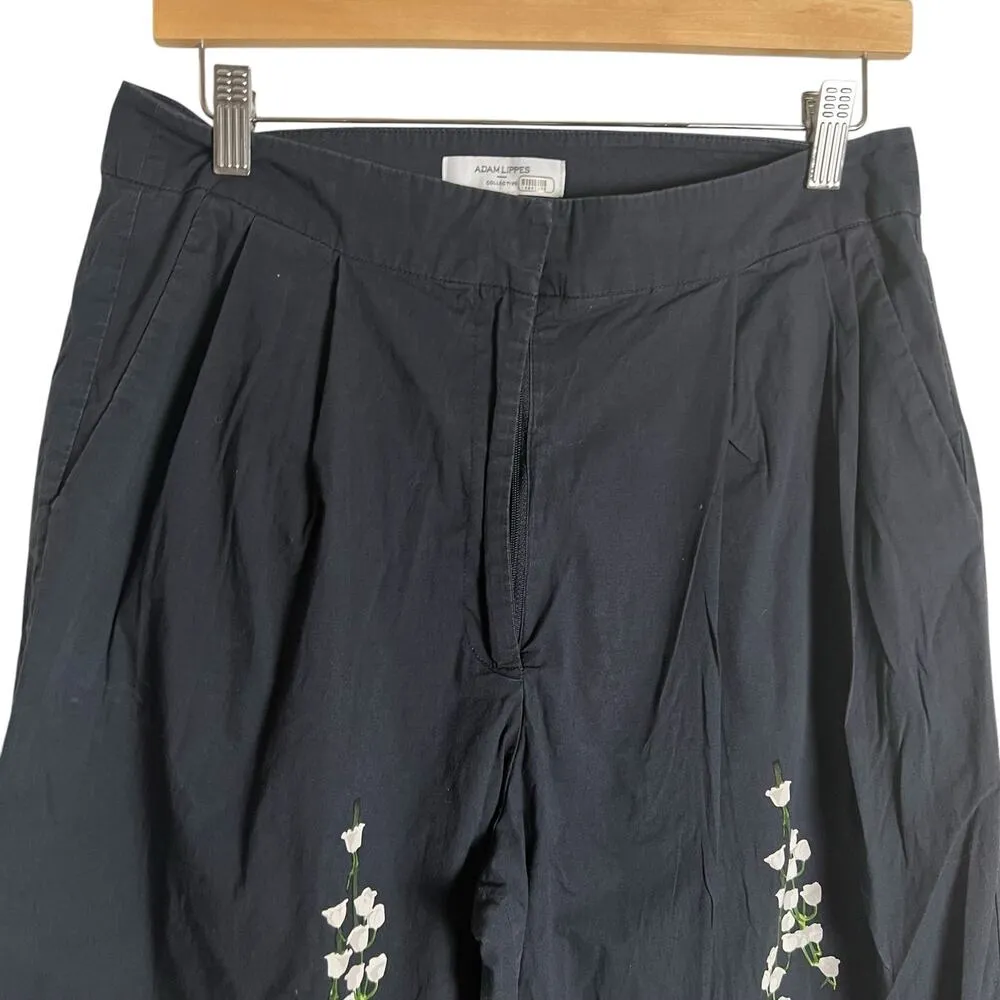 Adam Lippes Navy Blue Pleat Front Floral Print Cropped Culotte Pants Size 10 - Image 6