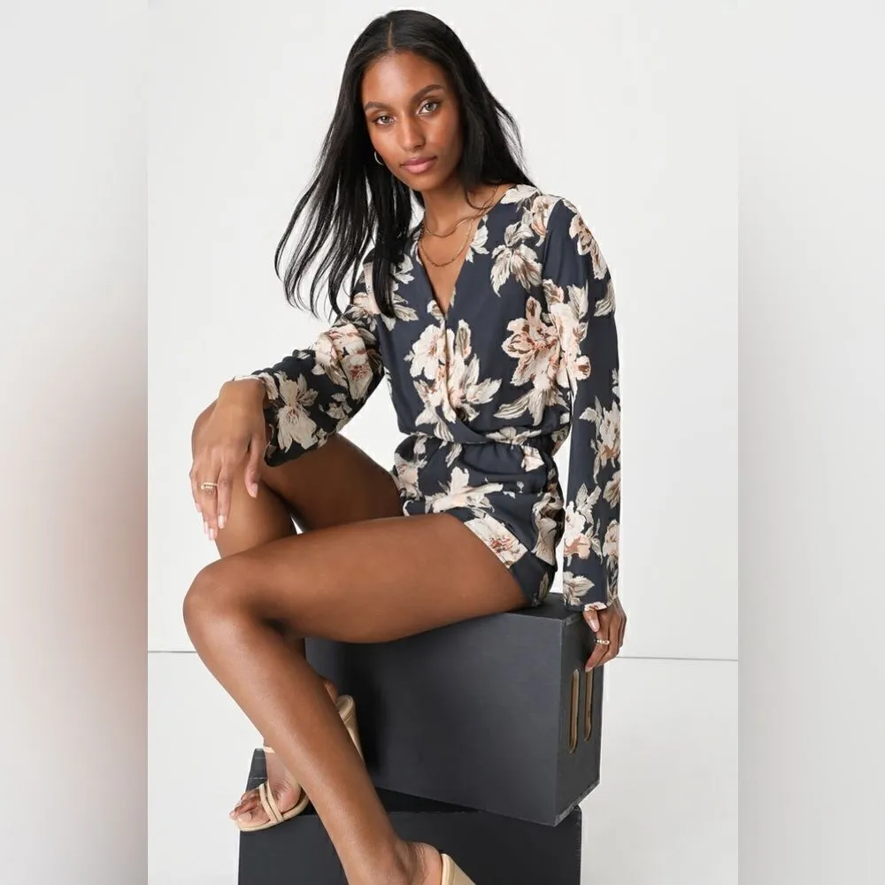 New Lulu’s Prairie Daydream Washed Navy Blue Floral Print Romper Sz XS - Image 7