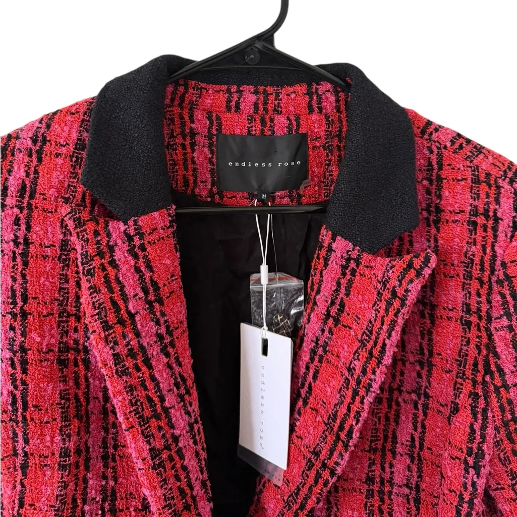 Endless Rose NEW Plaid Bouclé Blazer Red & Pink - Image 8