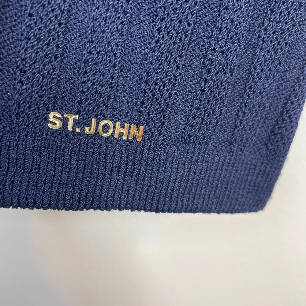 St John Sport Dark Navy Blue Santana Knit Sleeveless Ribbed Sweater Shell Top L - Image 6