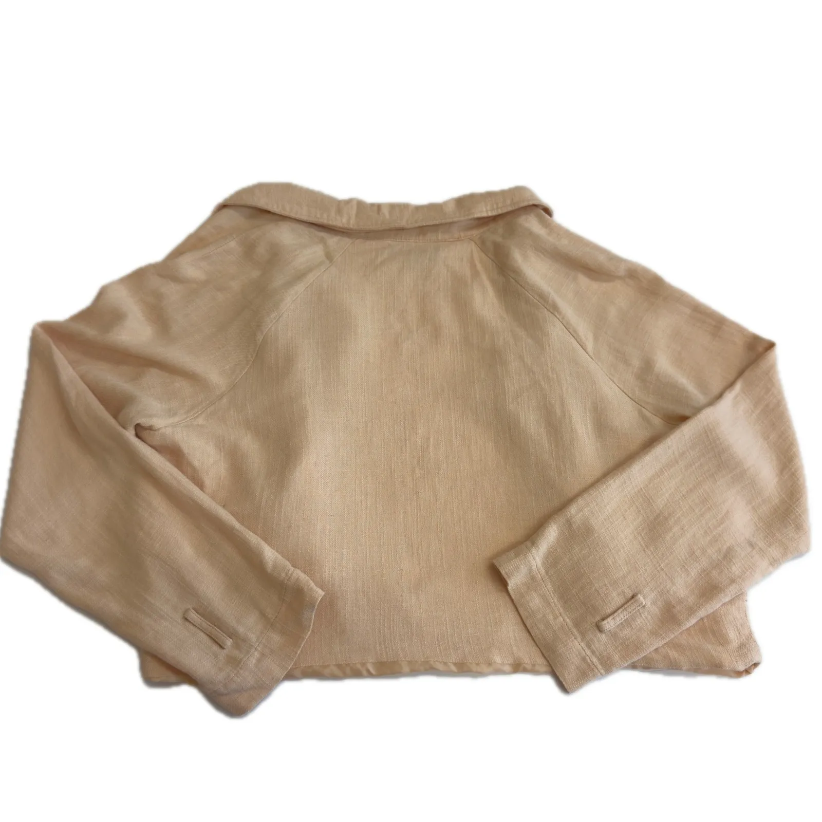 Lulus Blazer Womens Medium Tan Orange Positively Chic Linen Blend Crop Jacket - Image 5