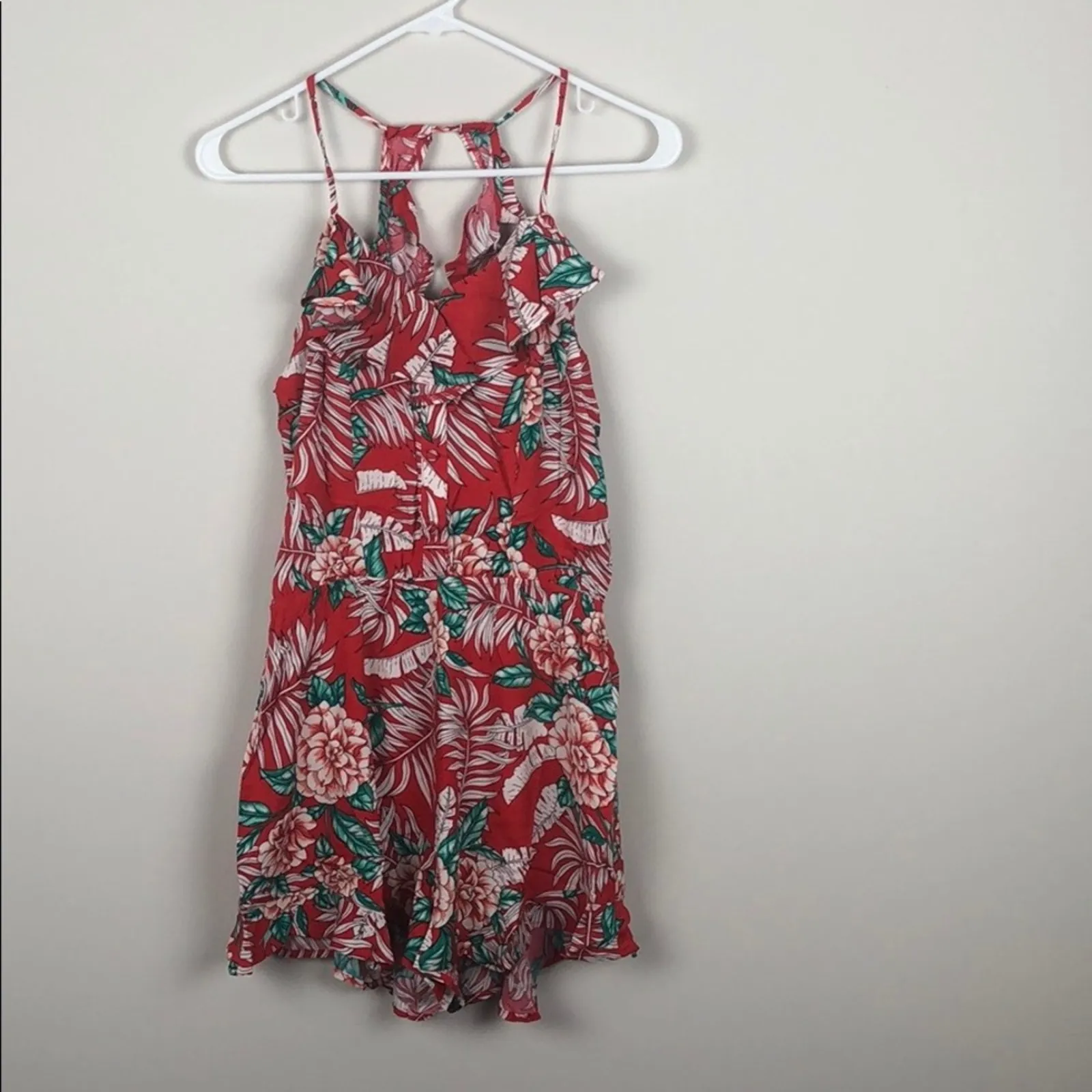 Red Ruffle Romper Tropical Floral - Image 8