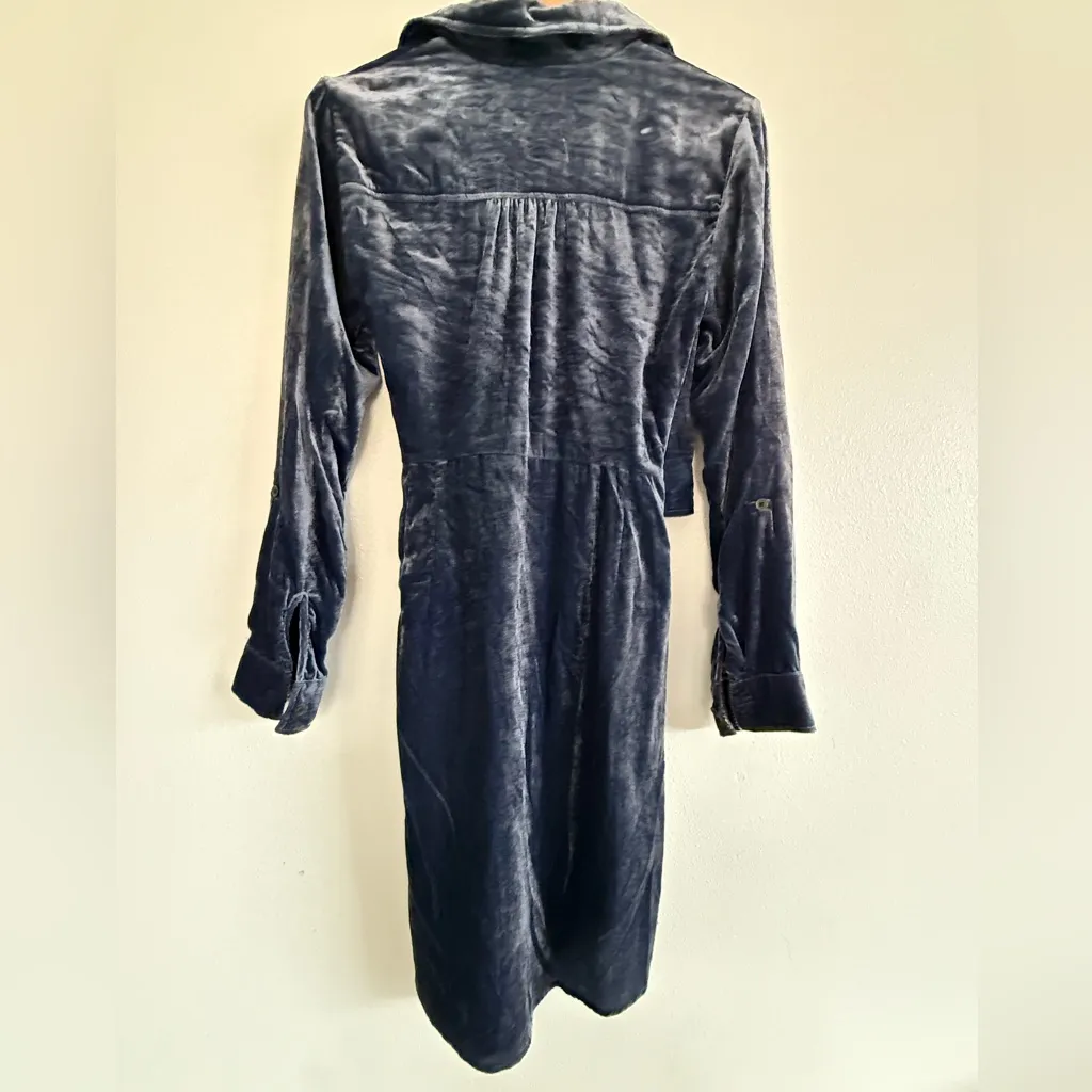 Anthropologie Maeve blue velvet dress Floral Patterned Garment pockets size 2 - Image 12