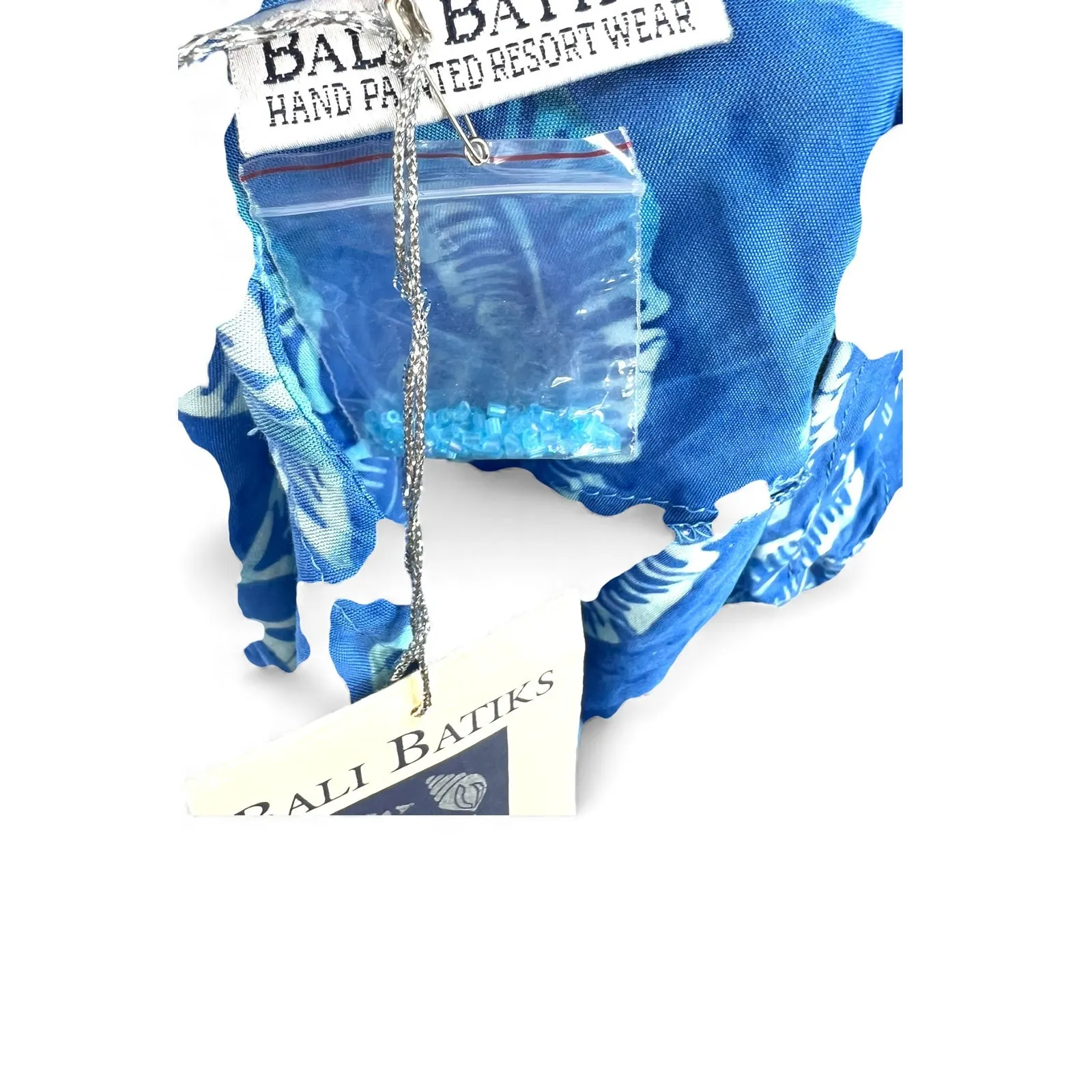 NWT BALI BATIKS XS Dress Sundress Tank Sleeveless Hand Painted Resort Wear Beads Blue - Image 7