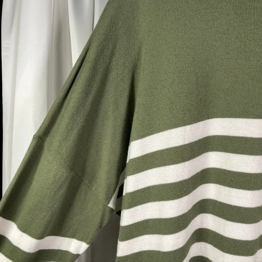 Caslon Women's 3X Green & White Striped Long Sleeve Pullover Knit Sweater - Image 4