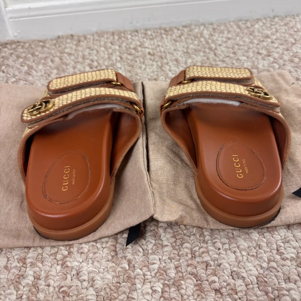 Gucci  Tan and Brown Slide Sandals - Image 2