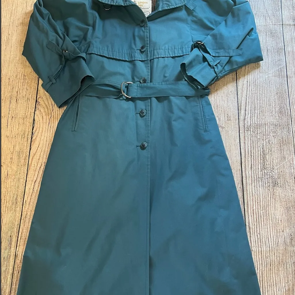 Vtg 70s‎ London Fog Women’s 6P Blue Trench Coat USA Removable Lining Petite Belt - Image 2
