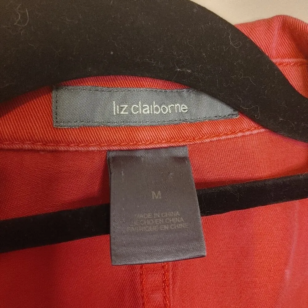 Liz Claiborne Size Medium M Pink Beaded Gold Button Blazer Hot Pink Career Chic - Image 5