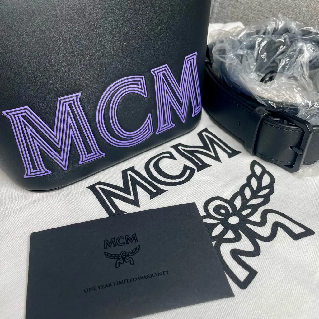 MCM Black / Purple Bucket Bag - Matte Black Hardware, Chain & Removable … - Image 3