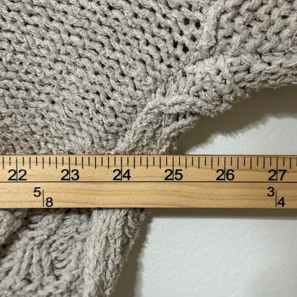 Free People Elan Tierra Cable Knit Hoodie Sweater Size Medium Oversized Cream - Image 9