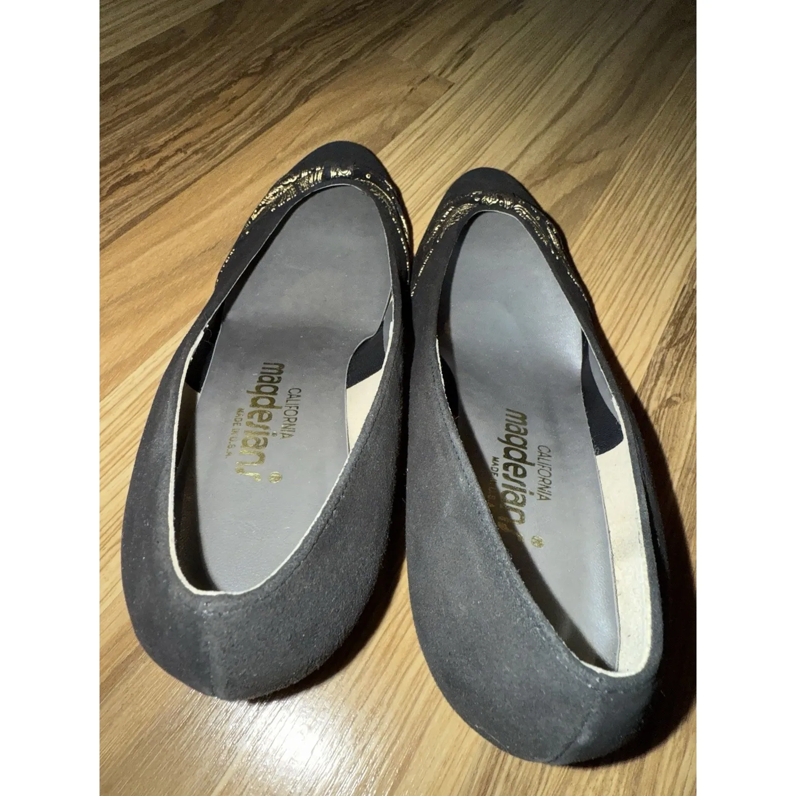 VTG California Magdesians‎ Black Gold Oxford Wedges Shoes SZ 10.5 M USA EUC - Image 9