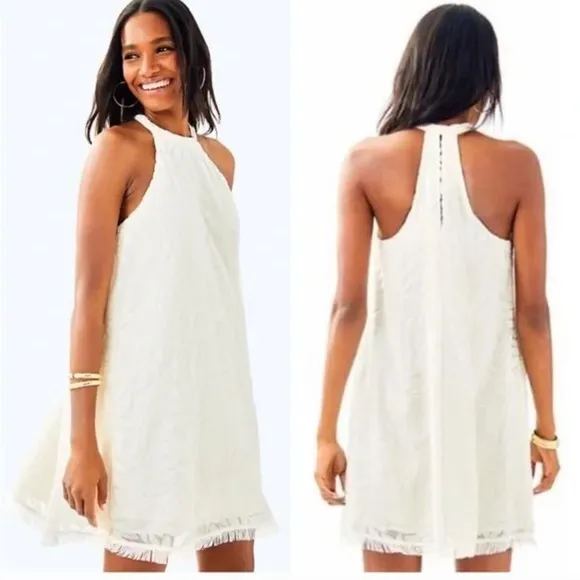 Lily Pulitzer leafy fern velvet burnout Quinn dress in resort white - Image 2