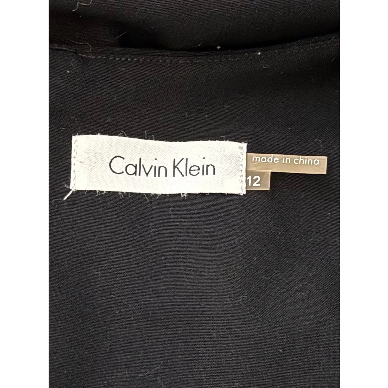 Calvin Klein Black Sheath Dress Size 12 Sleeveless V-Neck Contrast Panel - Image 3