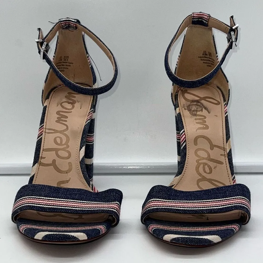 Sam‎ Edelman Yaro Denim Striped Strappy Chunky Heel Sandal - Image 9