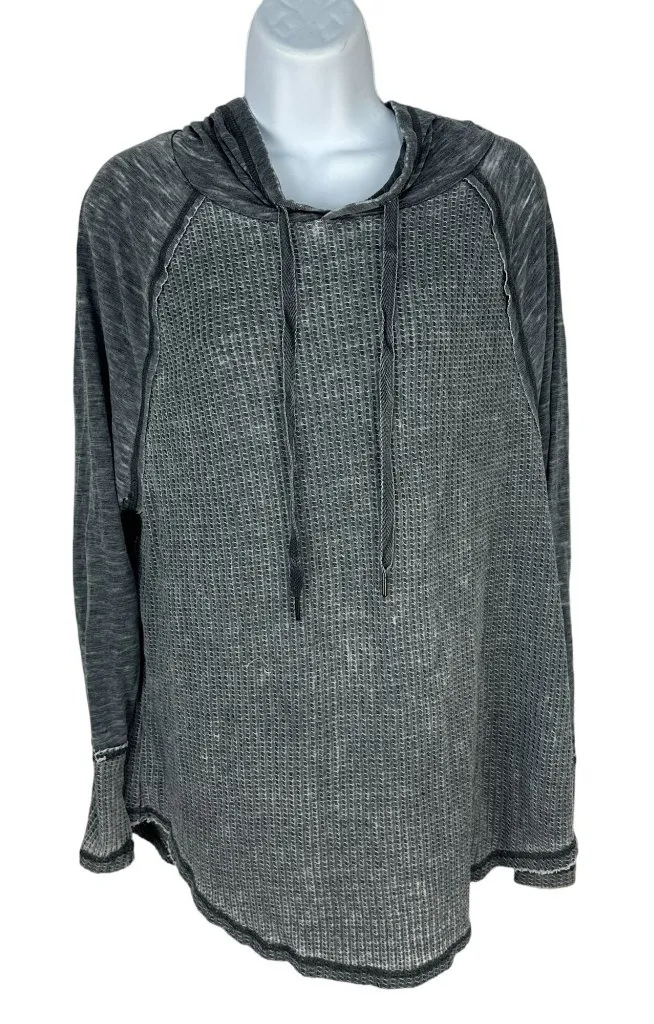 Lincoln Outfitters Gray Long Sleeve Waffle Knit Hoodie Size Medium - Image 1
