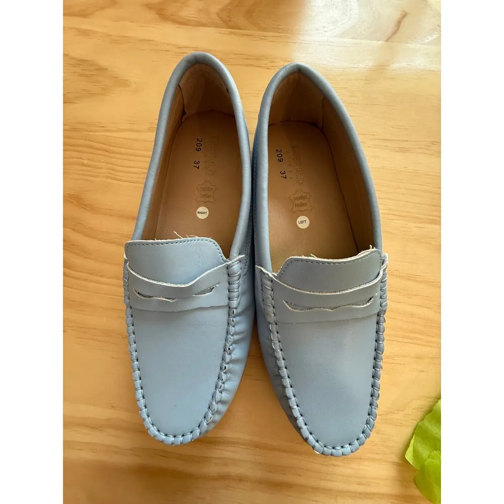 NWOT Emerald Label‎ Light Blue Women Loafers Slip On Size 37 EU 6.5 US Leather - Image 2