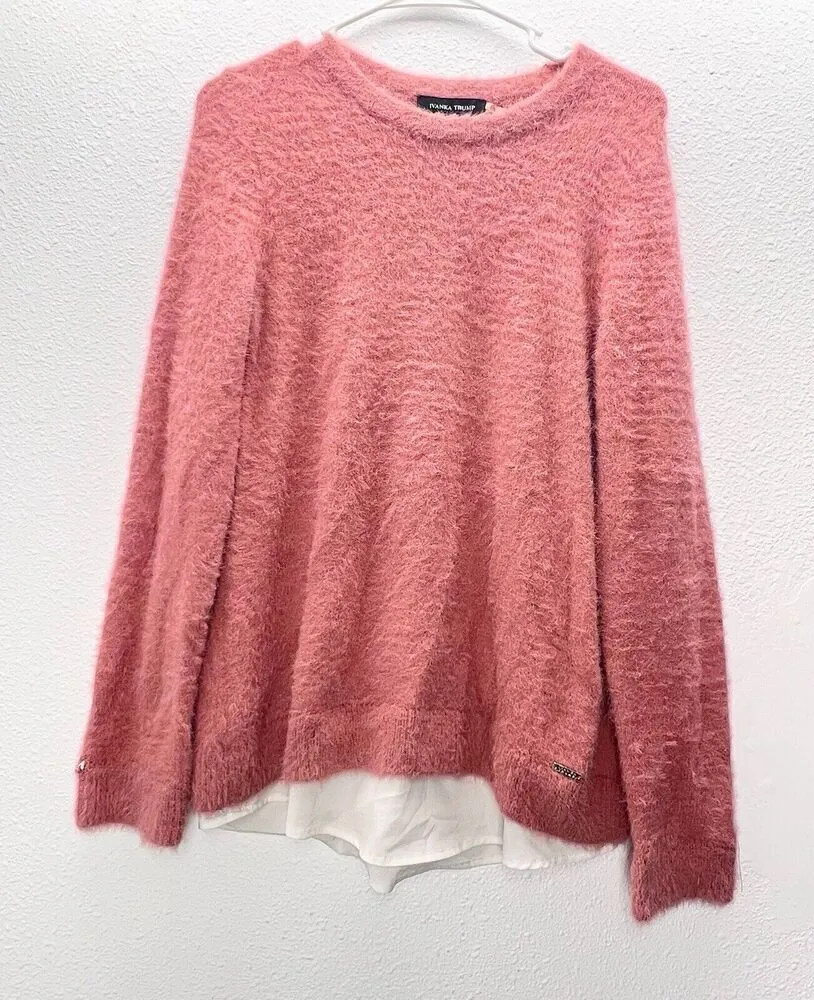 Ivanka Trump cozy sweater round neck Pullover PINK white Black Size SP - Image 1