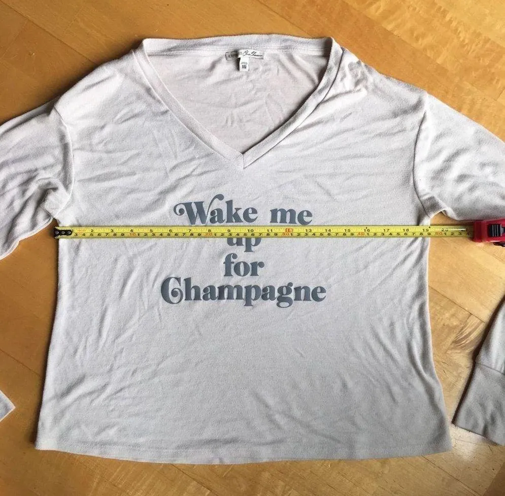 Express “Wake Me Up For Champagne” Long Sleeve Lounge Top, Ivory, Gray, Size XXS - Image 8