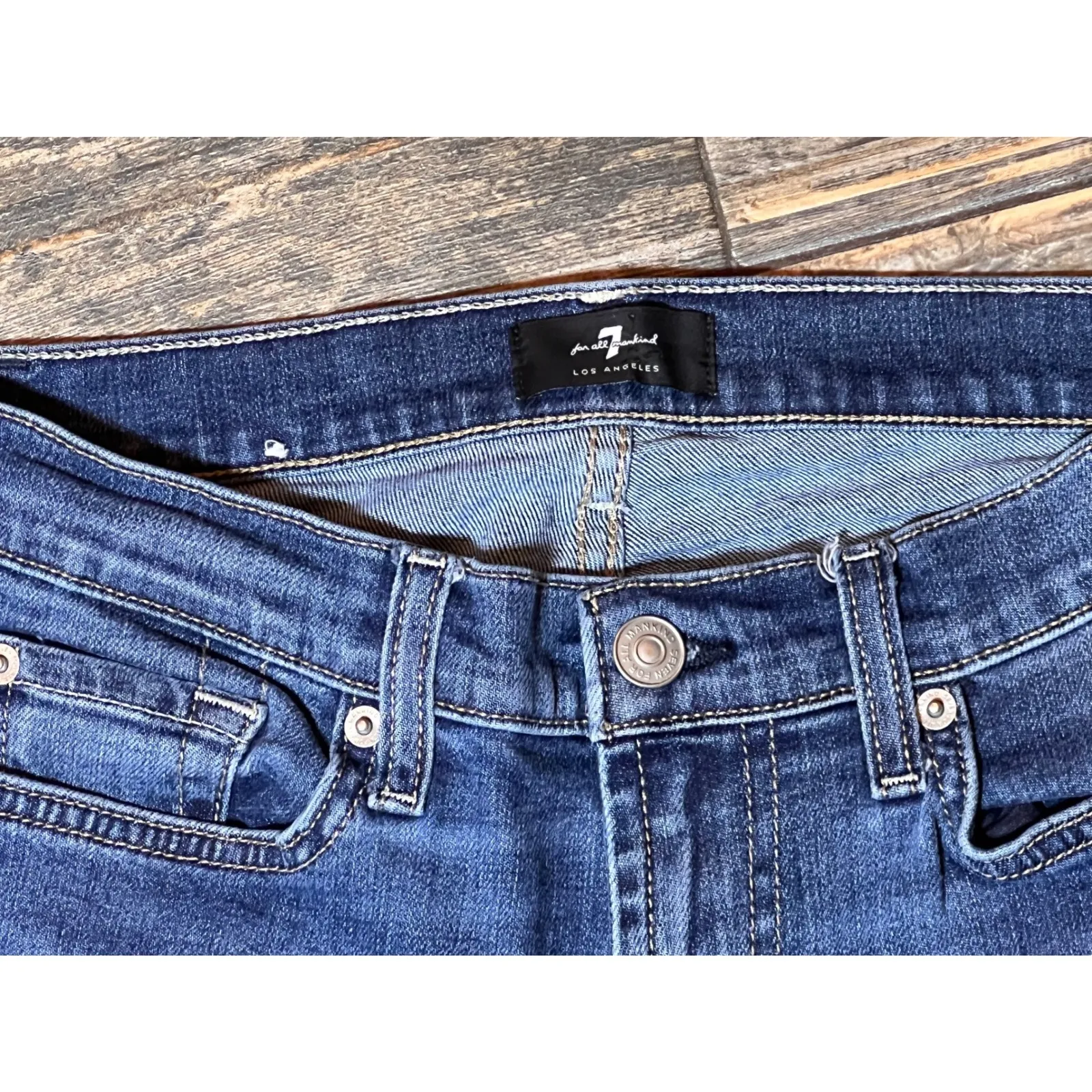 7 For All Mankind Original Bootcut Womens Jeans 28x32 TALL Dark Wash Low Rise - Image 4