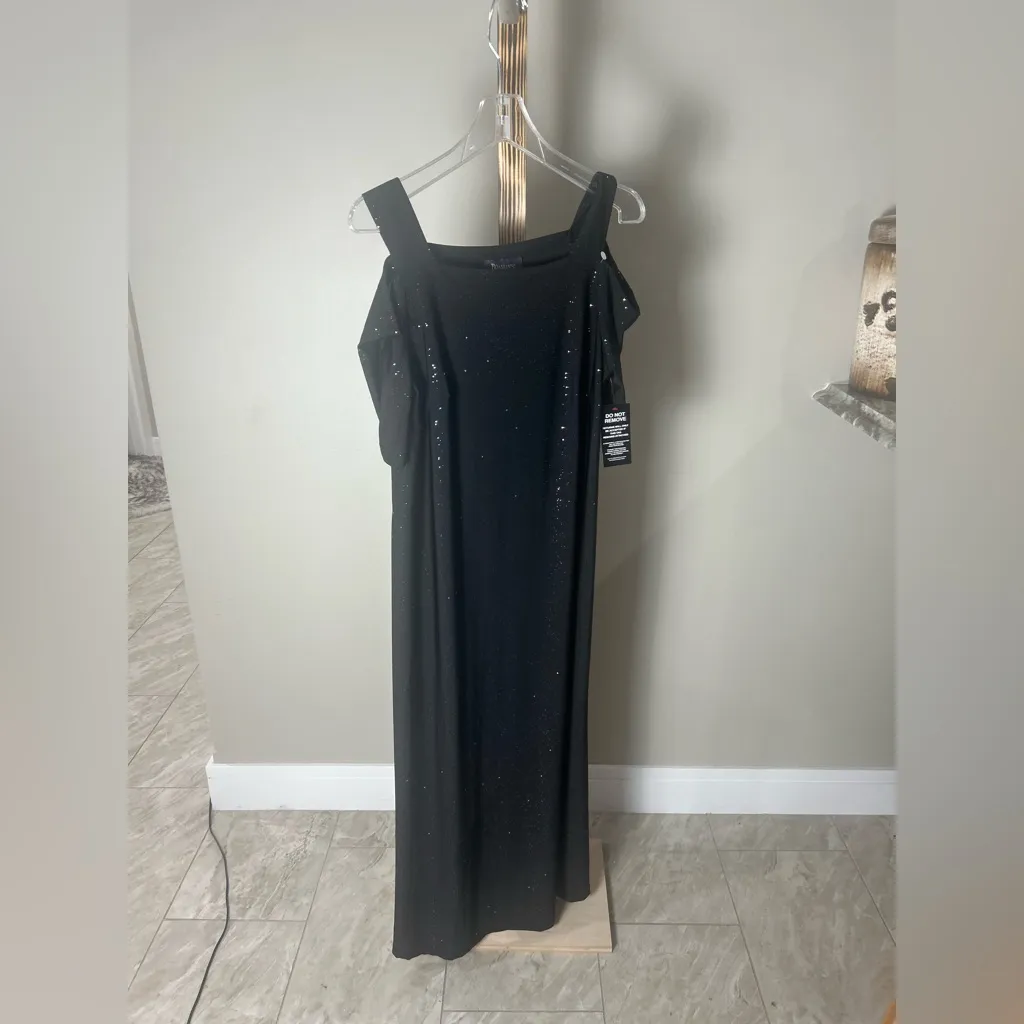Roamanโs Off the Shoulder Black Glitter Maxi Dress Size Medium NWT - Image 2