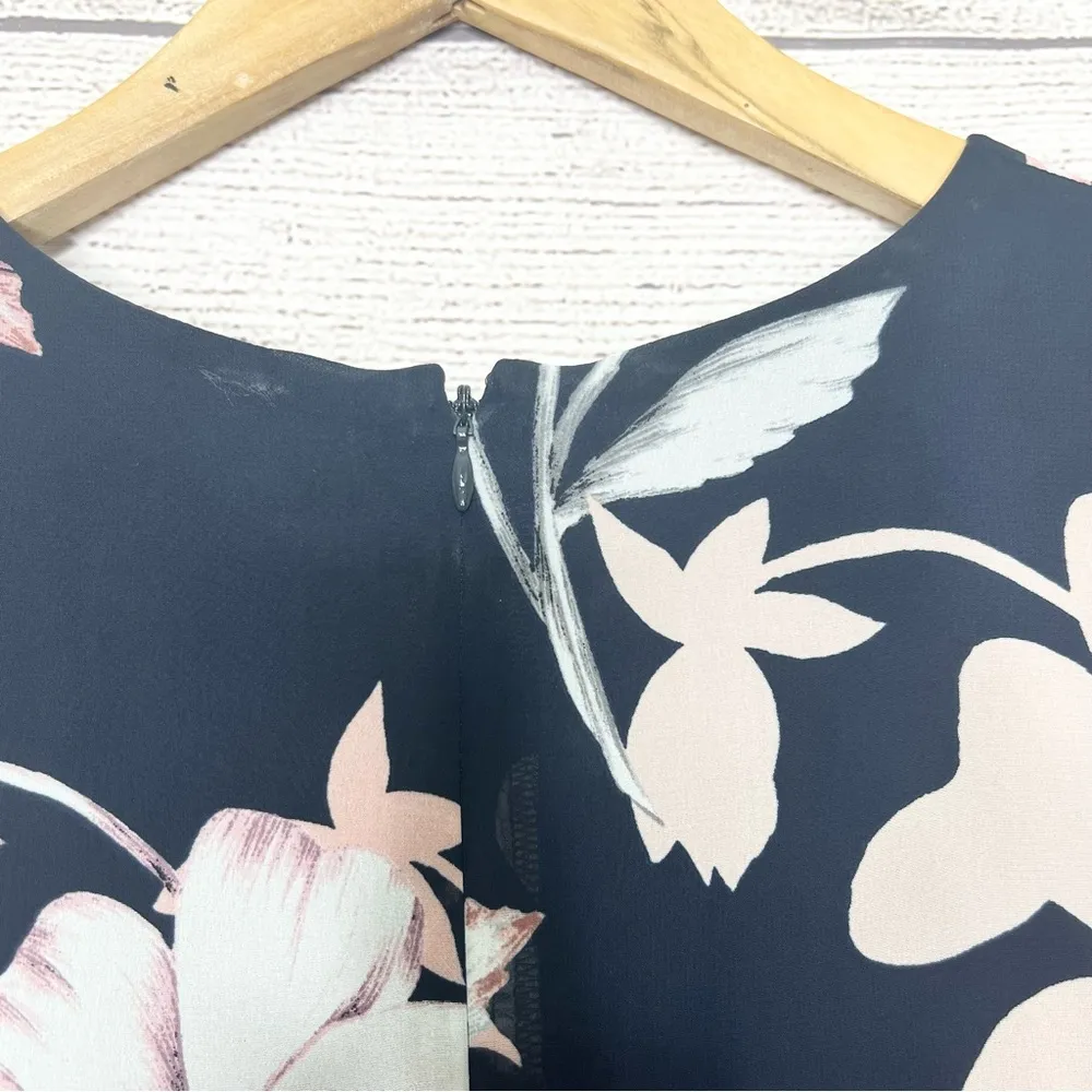 NWT Vince Camuto Floral Navy Blue & Pink Tiered Chiffon Dress Size 10 Medium - Image 8