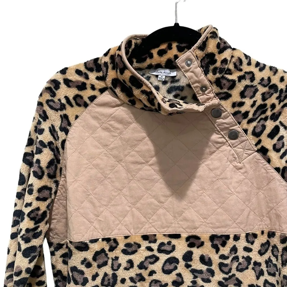 White Birch Leopard Print Cotton Blend Pullover Sweater Quilted Size Medium - Image 4