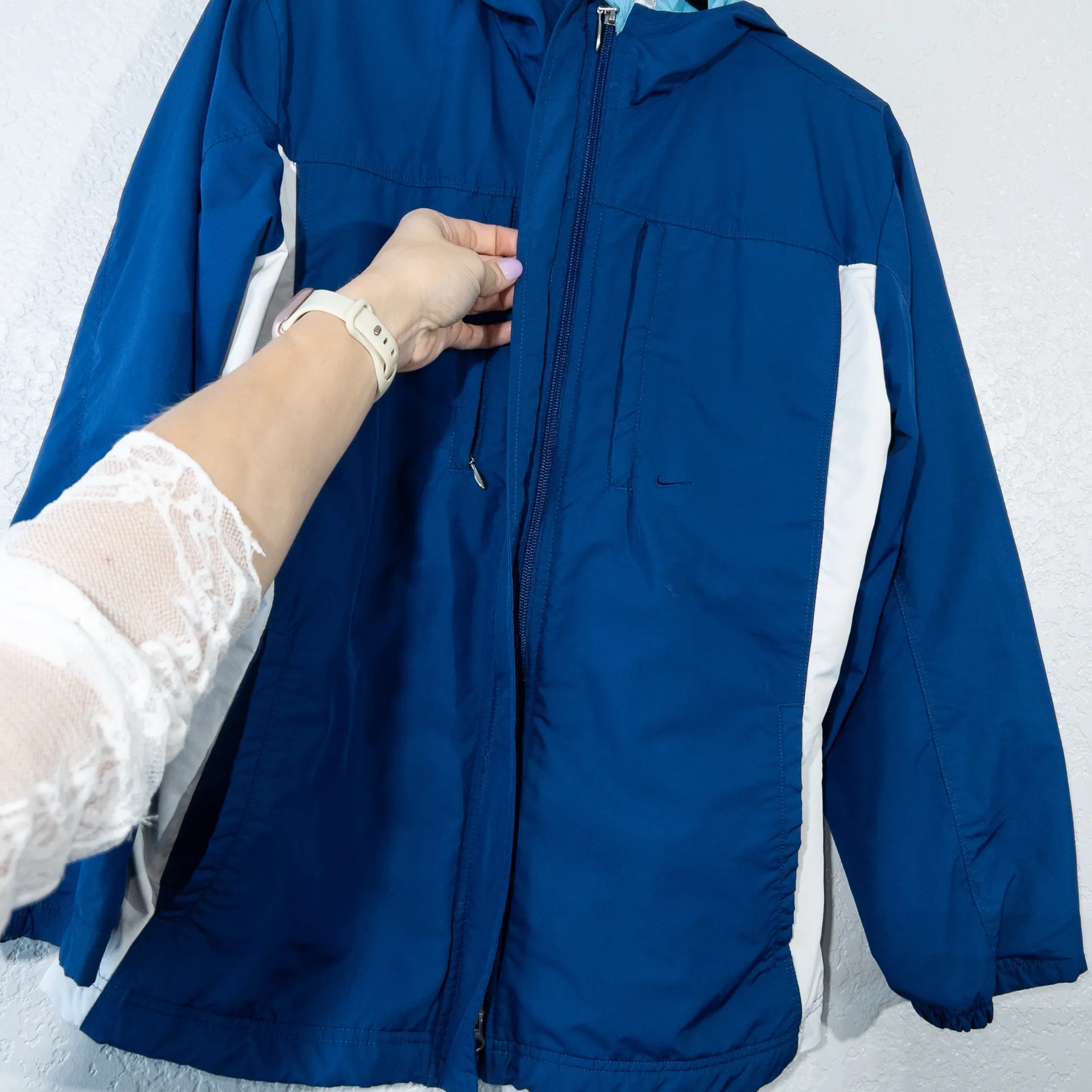 Nike Blue Swoosh Windbreaker Jacket Size Small - Image 5