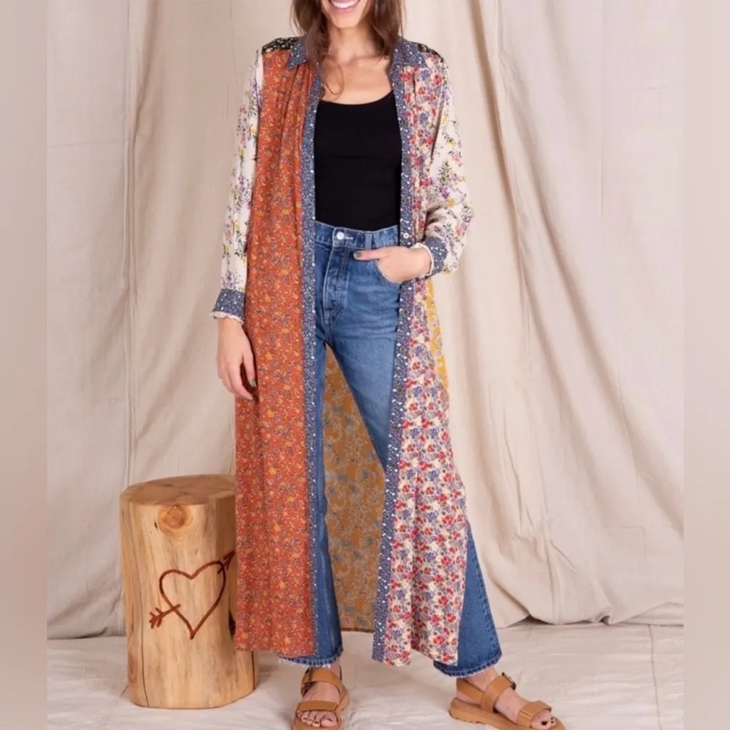 Natural Life Multicolor Patchwork Esme Floral Shirt Maxi Dress Kimono M NWT - Image 3