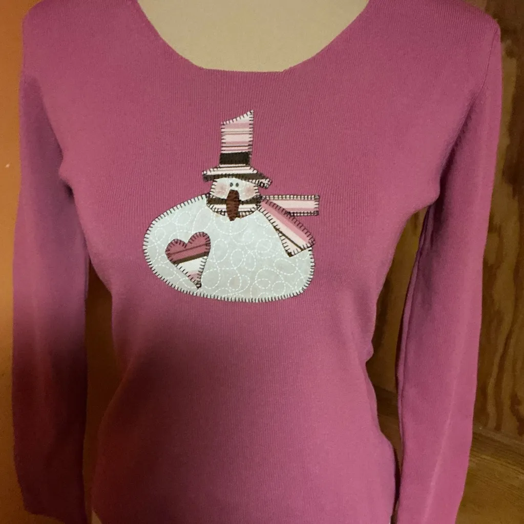 Vtg 90s scrap work snowman appliqué top Pink - Image 7