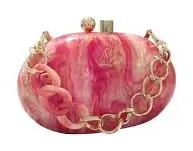 Marble Clutch pearlescent acrylic oval evening chain strap multicolor resin link Pink - Image 1