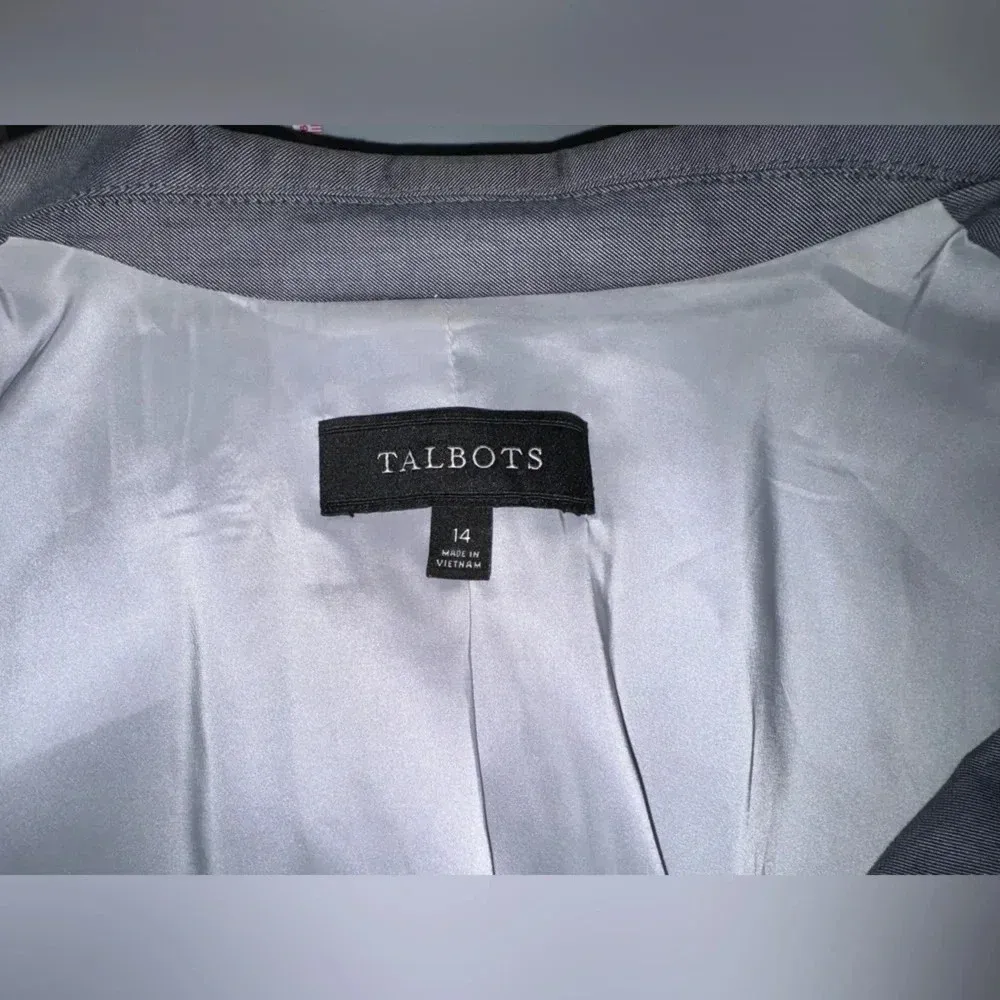 Talbots women’s cotton Blend blue grey 2 button‎ Blazer size 14 jacket suit - Image 7