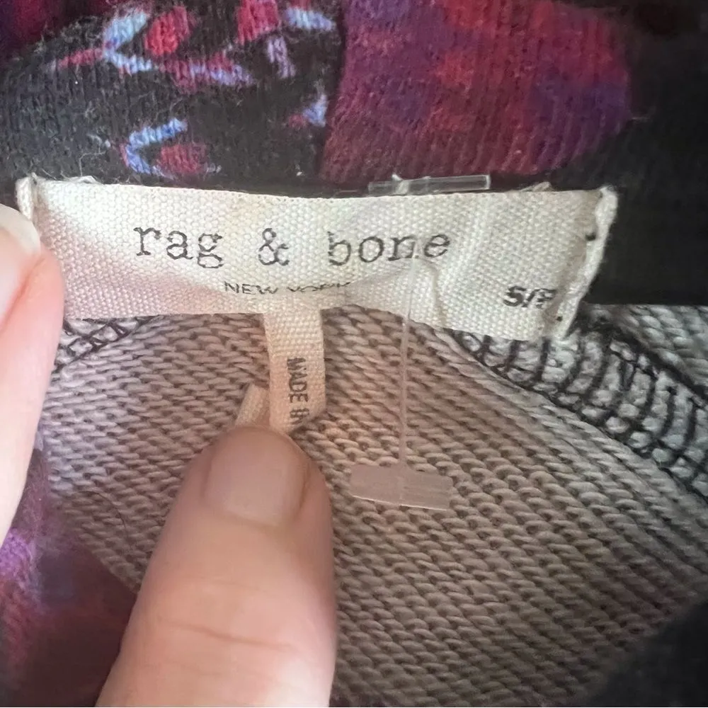 Rag and Bone Womens Black Floral City Pullover Hooded Hoodie Size Small Cozy - Image 5