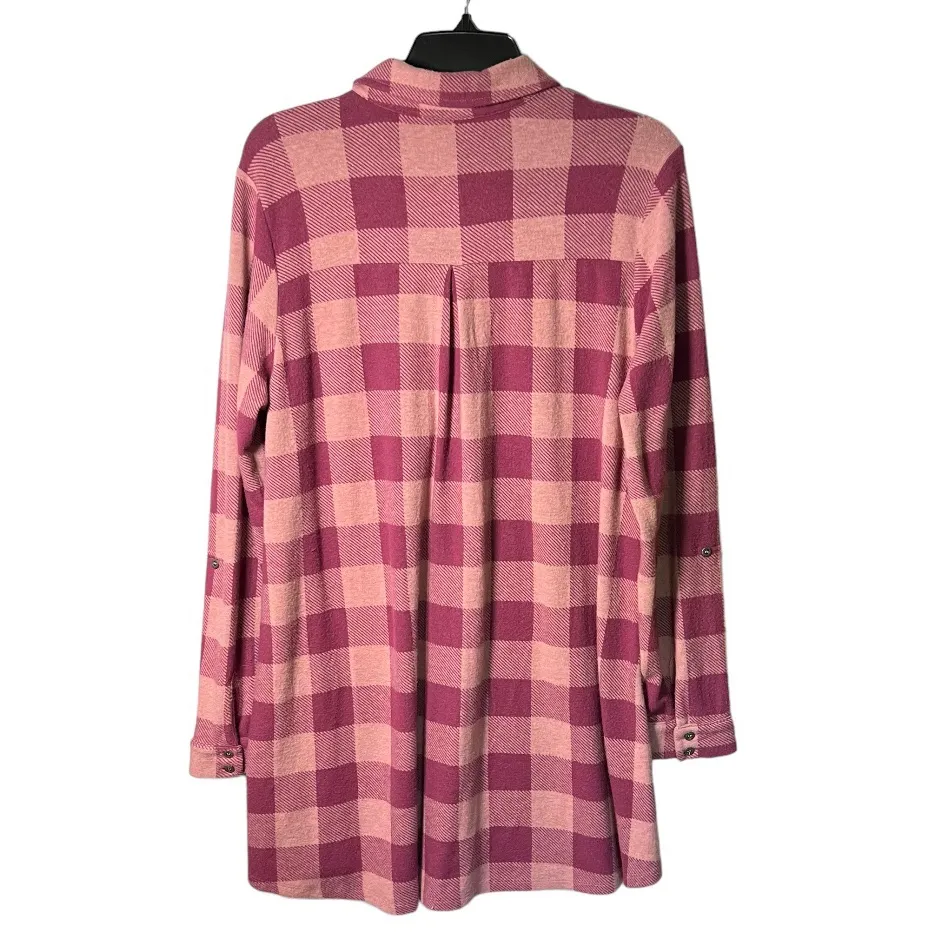 Soft Surroundings Tunic Dress Flannel Pink Buffalo Plaid Size Medium - Image 4