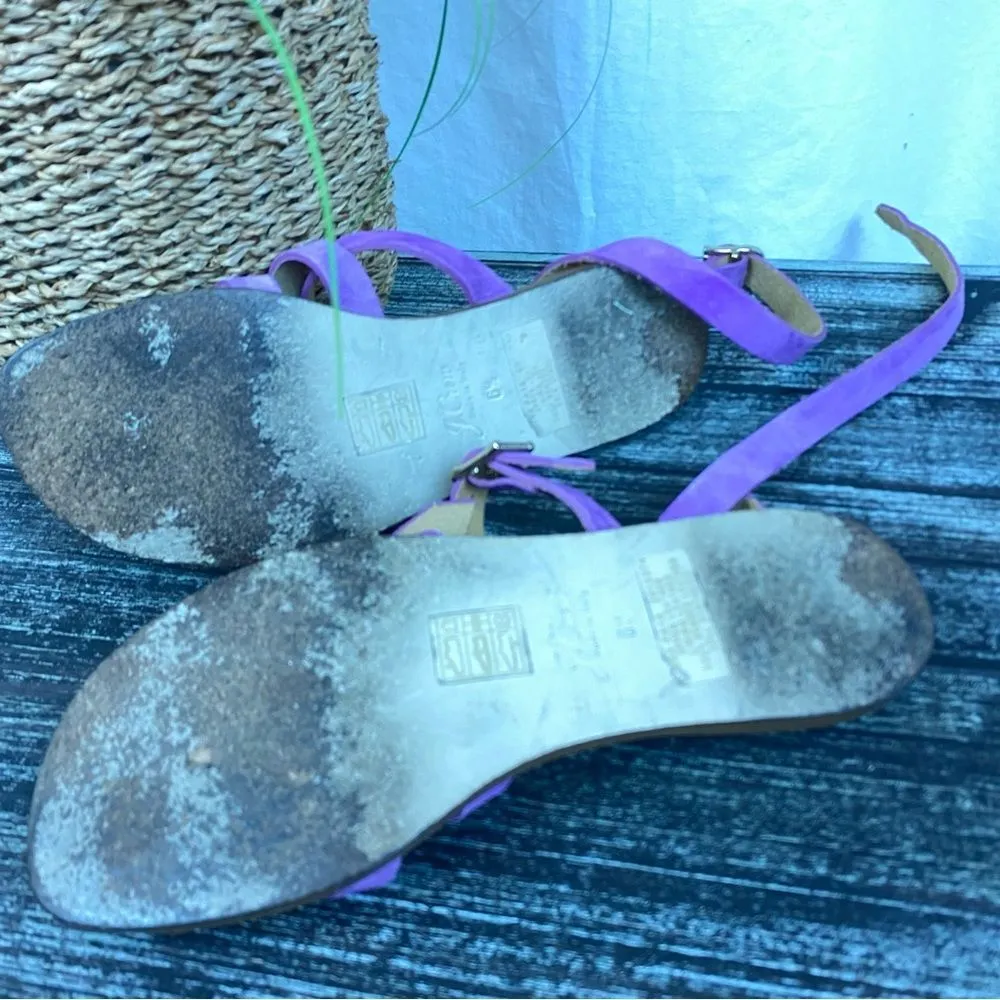 J Crew Purple Suede Leather Strappy Flat Buckle Sandals 6.5 - Image 4