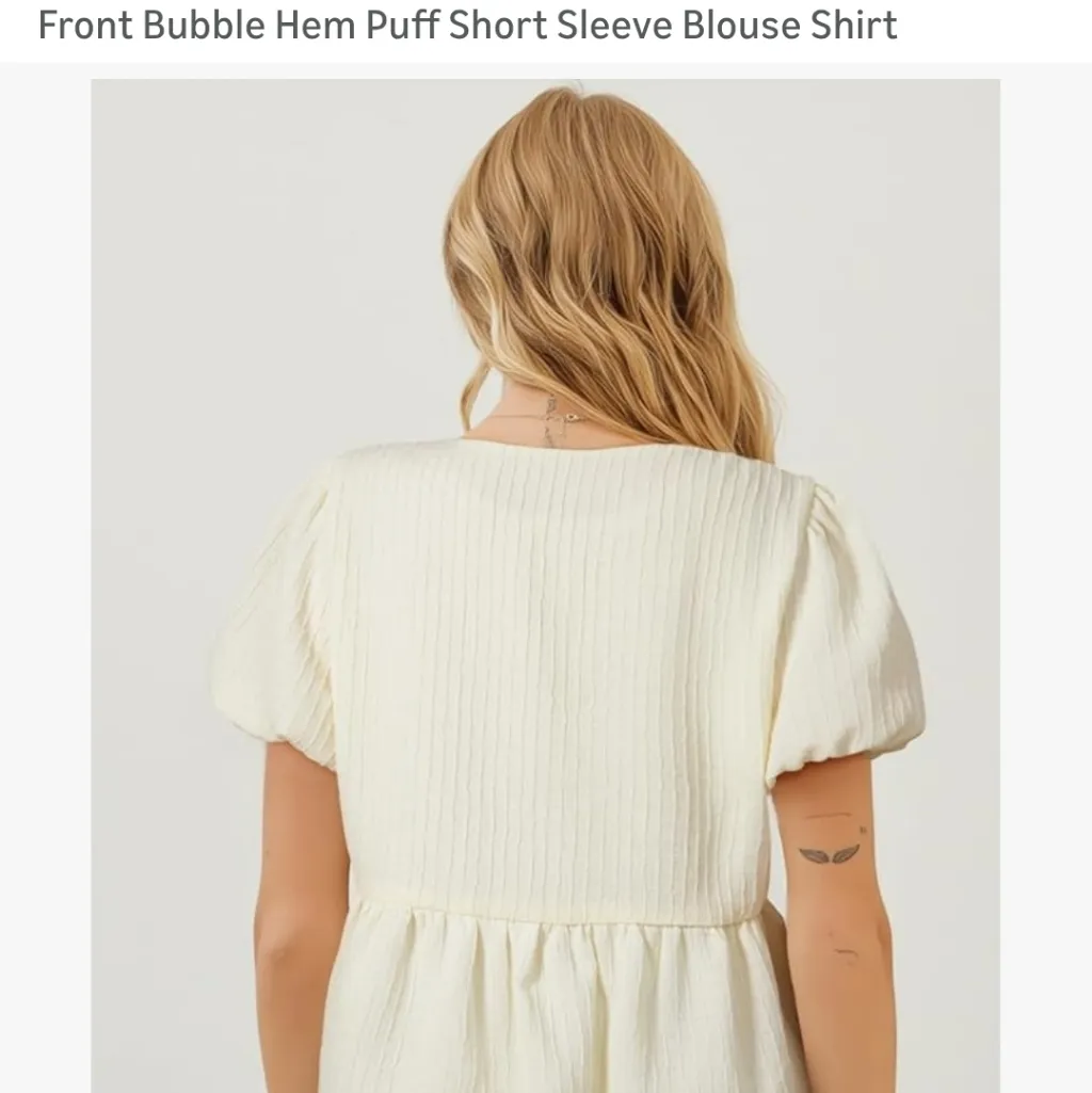 Cream Puff Sleeve Top Size XL New Never Worn Textured Bow Ties Front Bubble Hem Brown - Image 2