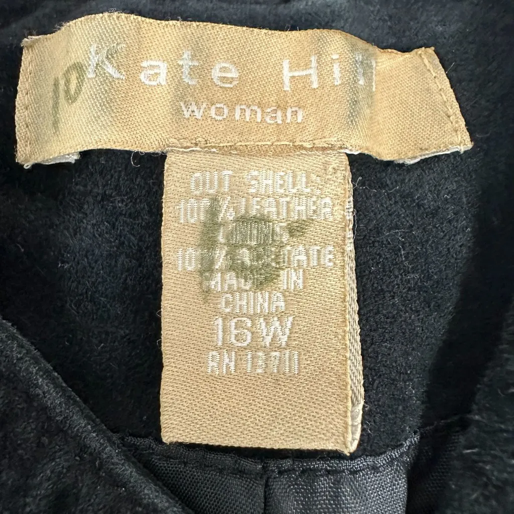 Kate Hill Black Suede Leather Jacket Womens Plus Size 16W Zip Front Fully Lined - Image 4